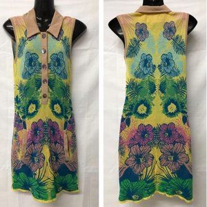 Kooi Sleeveless Knit Dress with Pockets Colorful Hibiscus Flower Print